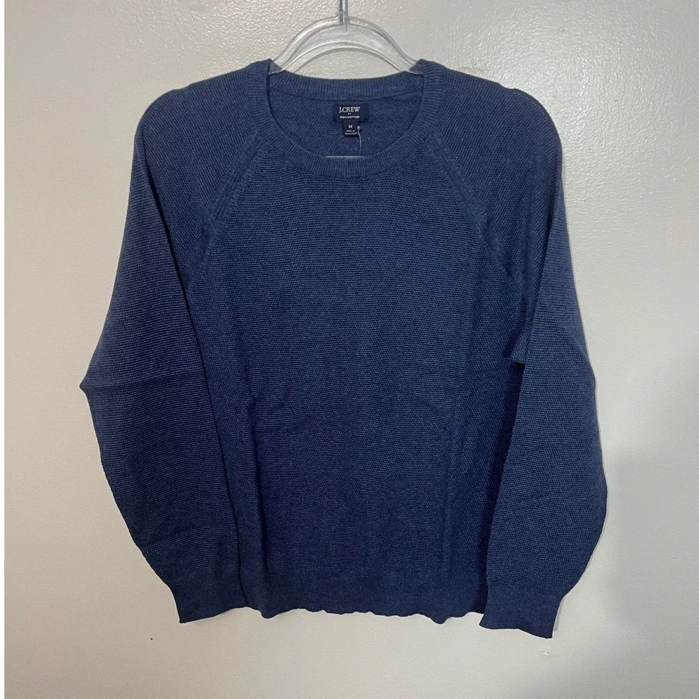 J.Crew Crewneck Sweater Men's Medium Blue 100% Cotton Textured Raglan‎ CD617